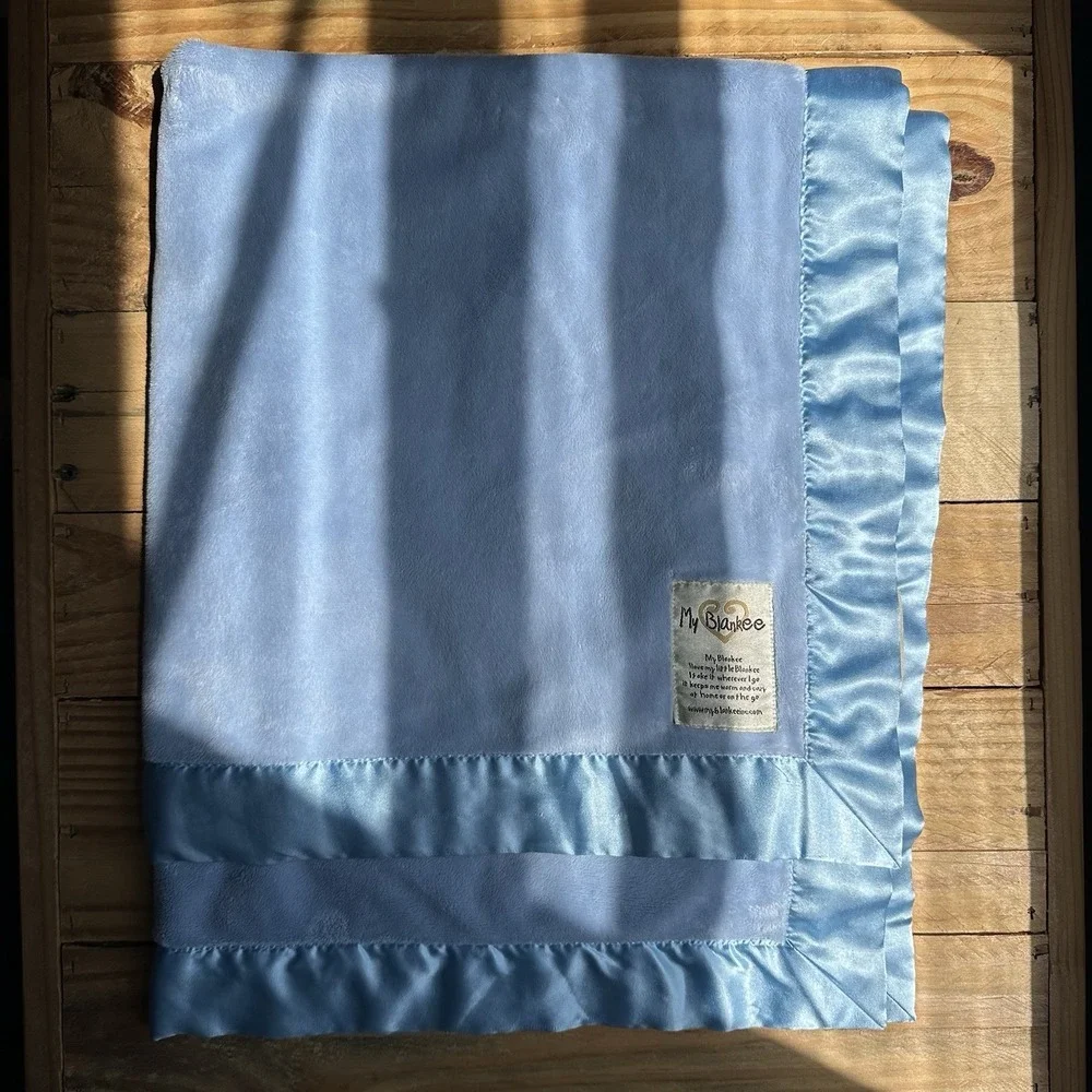VTG My Blankee Light Blue Soft Baby Blanket with Satin Trim Made In USA 34 X 29